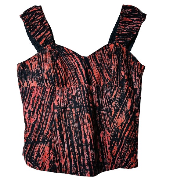 Splatter Print Cropped Top Womens S Red Black Ruched Strap Sweetheart Tank - Picture 2 of 4